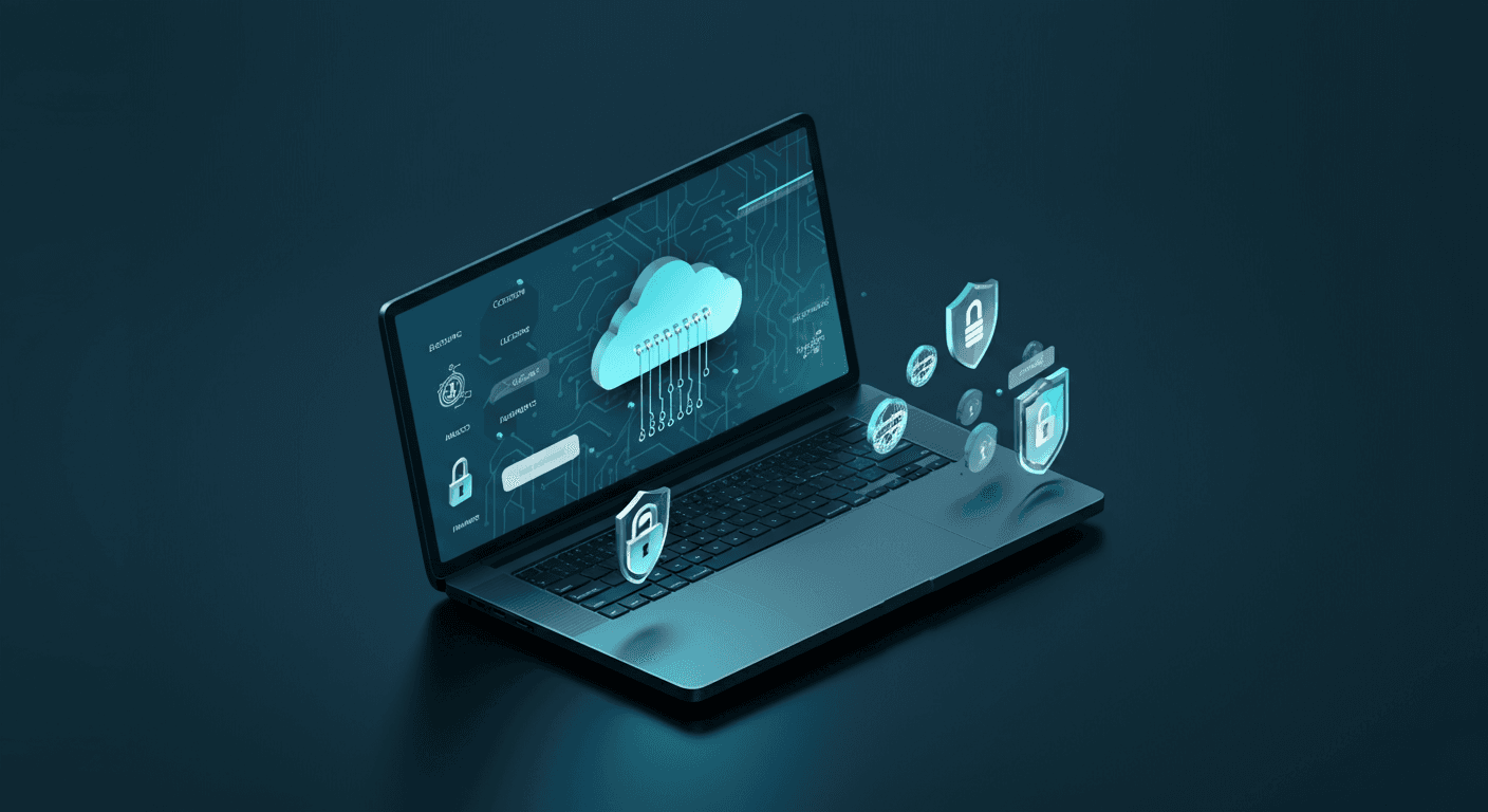 Modern digital transformation concept showing UK business technology adoption with cloud computing, AI, and cybersecurity elements